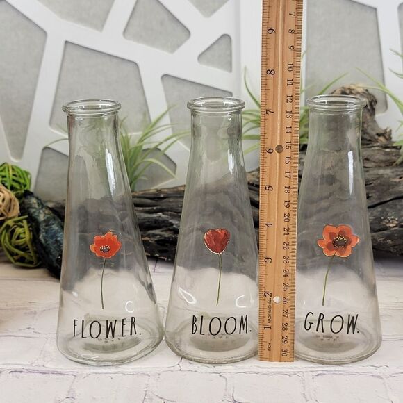 Rae Dunn BLOOM, FLOWER, GROW Set of 3 Glass Bud Vases - Picture 8 of 11